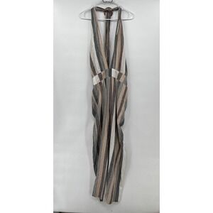 Current Air Striped Halter Neck Wide Leg Jumpsuit Women's Small‎ Tan Brown White